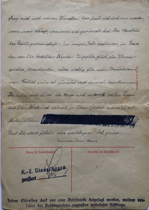 Brief von Hans für Mildred Zimmermann (Rückseite) 23. August 1942